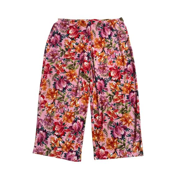 JM Collection Wide Leg Travel Pants Pink Floral Size Large - Picture 1 of 2
